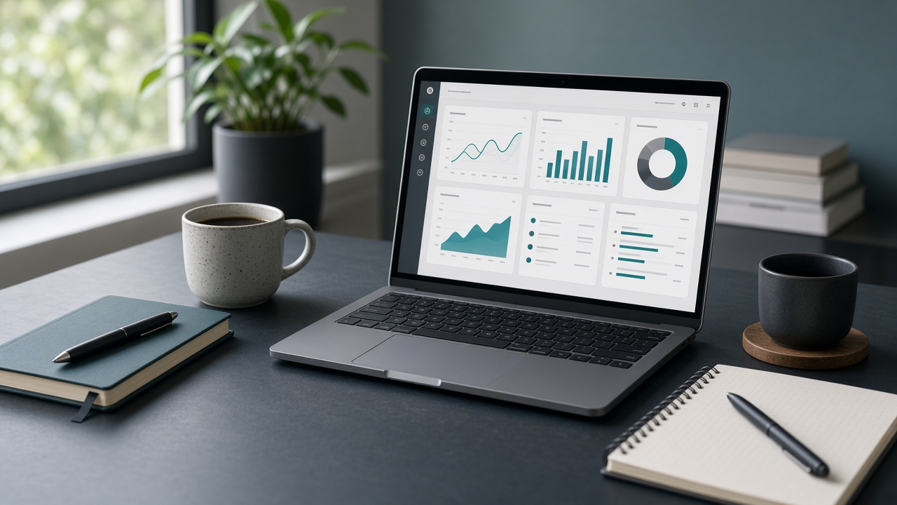 Founder reviewing KPI tiles and a data table on a product dashboard